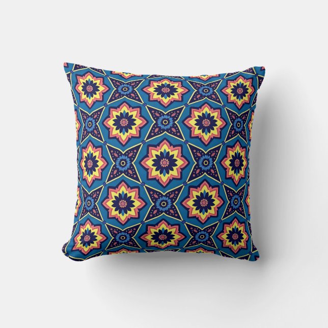 Vibrant Boho Geometric Floral Pattern Cushion (Front)