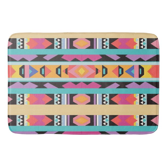 Vibrant Boho Geometric Pattern mix Bath Mat (Front)