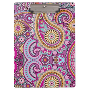 Vibrant Boho Paisley Floral Pattern Colourful Ar Clipboard