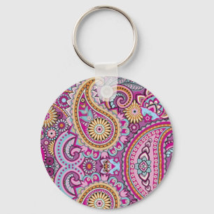 Vibrant Boho Paisley Floral Pattern Colourful Ar Key Ring