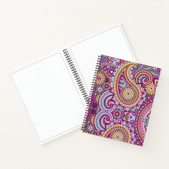 Vibrant Boho Paisley Floral Pattern | Colourful Ar Notebook (Inside)
