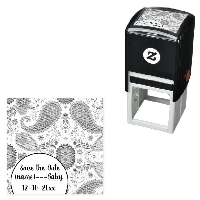Vibrant Boho Paisley white Floral Pattern Self-inking Stamp (In Situ)