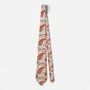 Vibrant Boho Paisley white Floral Pattern Tie