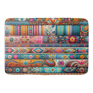 Vibrant Boho Stripes: Eclectic Textile Art Bath Mat