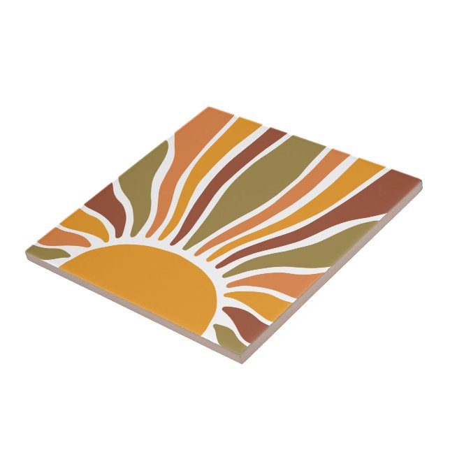 Vibrant Boho Terracotta Gold Sun  Ceramic Tile (Side)