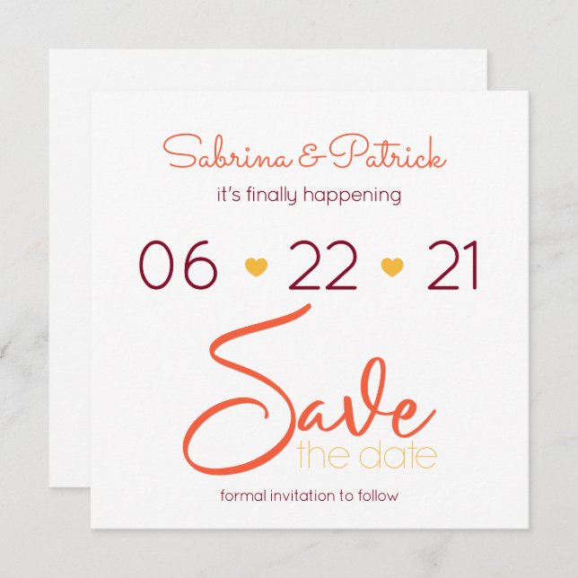Vibrant BOHO Tuscany Burgundy Coral  Save the Date Invitation (Front/Back)
