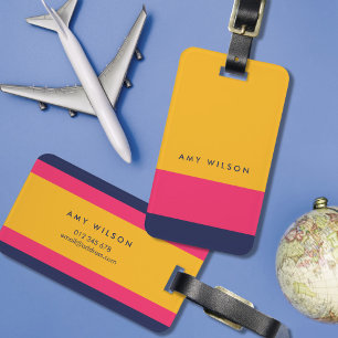 Vibrant Bold Blue Pink Yellow Colour Block Bag Tag