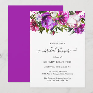 Vibrant Bold Bright Purple Floral Bridal Shower Invitation