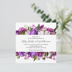 Vibrant Bold Bright Purple Floral Modern Wedding Invitation