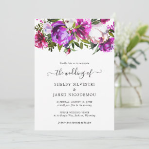 Vibrant Bold Bright Purple Floral Modern Wedding Invitation