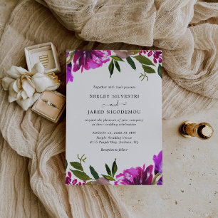 Vibrant Bold Bright Purple Floral Modern Wedding Invitation