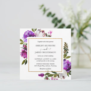 Vibrant Bold Bright Purple Floral Modern Wedding Invitation