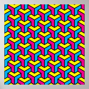 Vibrant Bold CMYK Geometric Optical Illusion Block Poster