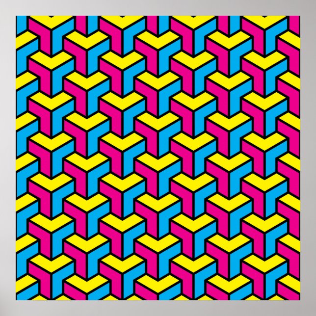 Vibrant Bold CMYK Geometric Optical Illusion Block Poster (Front)