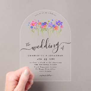 Vibrant Bold Colorful Boho Wildflower Wedding Acrylic Invitations