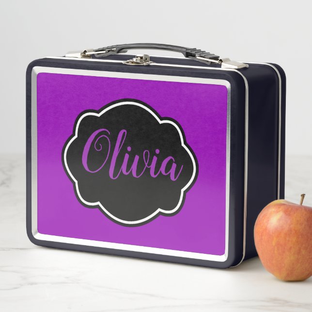 Vibrant, Bold Fuchsia Purple Personalised  Metal Lunch Box (In Situ)