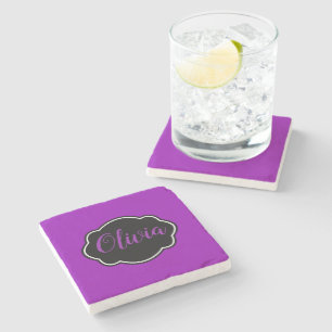 Vibrant, Bold Fuchsia Purple Personalised Stone Coaster