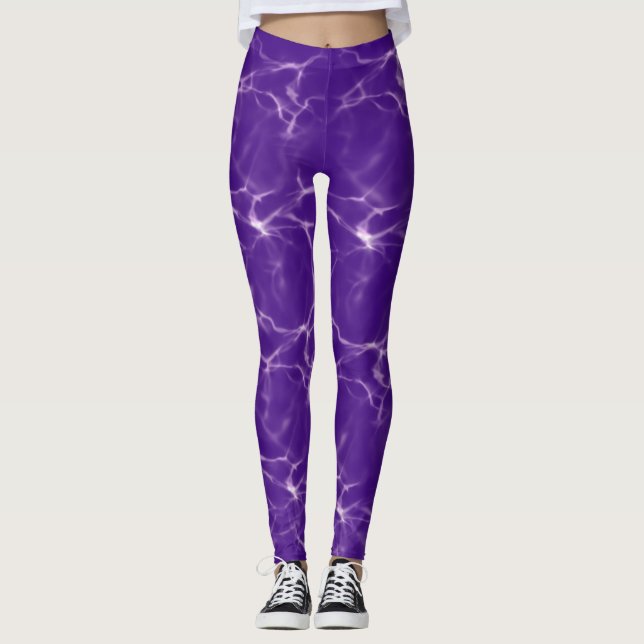 Vibrant Bold Fun Bright Purple Lightning Workout Leggings (Front)