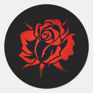 Vibrant, Bold Red Rose on Black Background Sticker