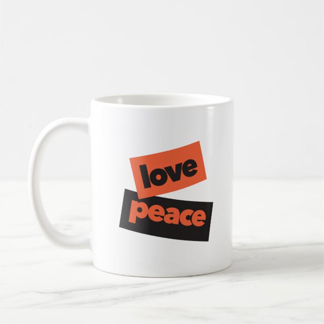 Vibrant, bold, simple, urban design of Love Peace Coffee Mug (Left)