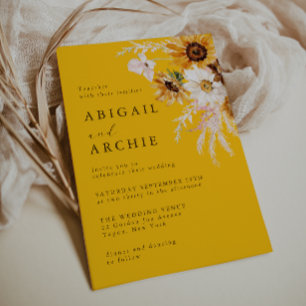 Vibrant Bold Sunshine Sunflowers Floral Wedding Invitation