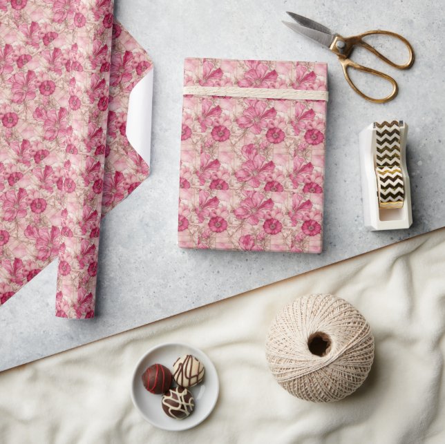 Vibrant Botanical Art Summer Petal Pattern Wrapping Paper (Crafts)