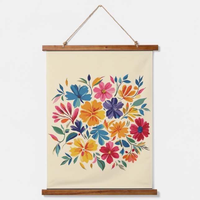 Vibrant Botanical Bloom: Floral Wallpaper Hanging Tapestry (Front)