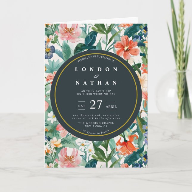 Vibrant Botanical Bloom Floral Wedding Invitation (Front)