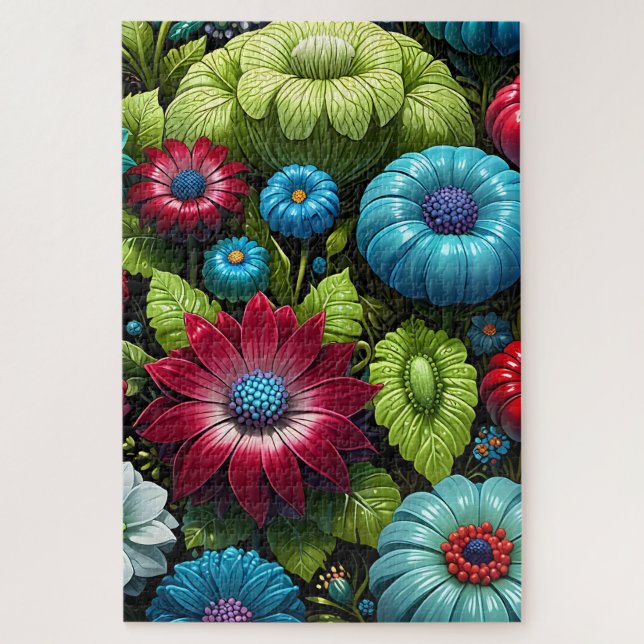 Vibrant Botanical Fantasy Garden Floral  Jigsaw Puzzle (Vertical)