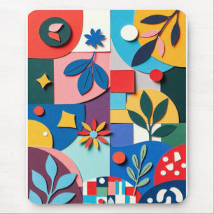 Vibrant Botanical Geometry in Layered Paper-Cut St Mouse Pad