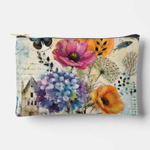 Vibrant Botanical Mixed Media Collage Art Accessory Pouch