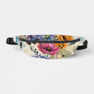 Vibrant Botanical Mixed Media Collage Art Bum Bags