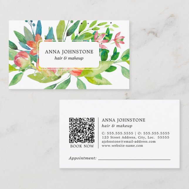 Vibrant Botanical QR Code | Appointment Business Card (Front/Back)