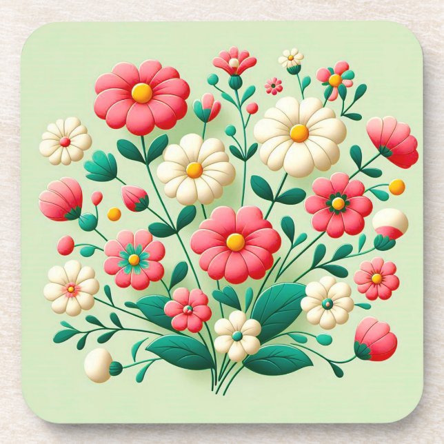 Vibrant bouquet of 3d flowers coaster (Front)
