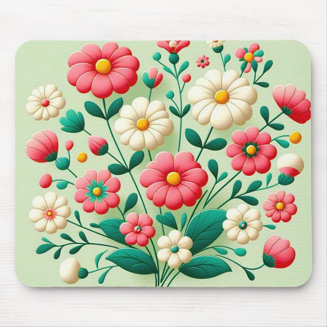 Vibrant bouquet of 3d flowers mouse pad (Front)
