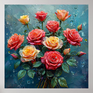 Vibrant bouquet of roses poster
