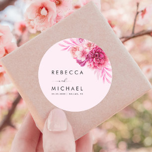 Vibrant Bright Hot Pink Floral Botanical Wedding Classic Round Sticker