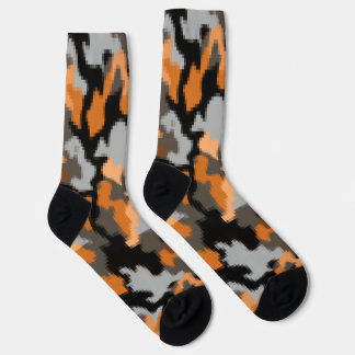Vibrant Bright Orange Yellow Brown Colourful Camo Socks