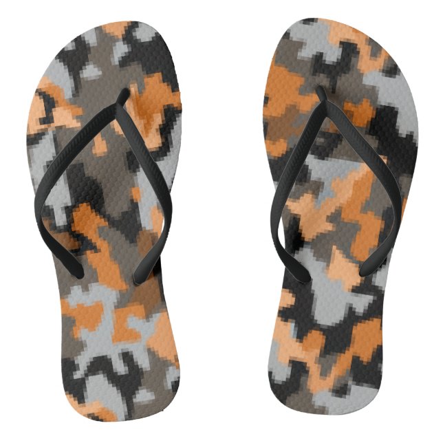 Vibrant Bright Orange Yellow Brown Colourful Camo Thongs (Footbed)