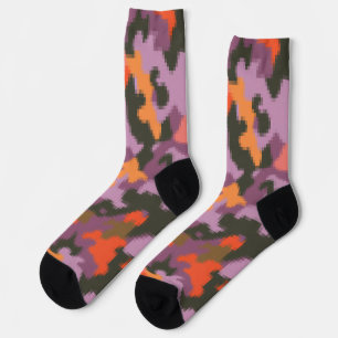 Vibrant Bright Orange Yellow Green Colourful Camo Socks