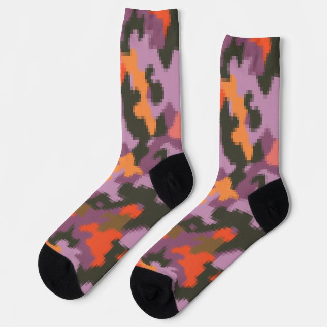 Vibrant Bright Orange Yellow Green Colourful Camo  Socks (Left)