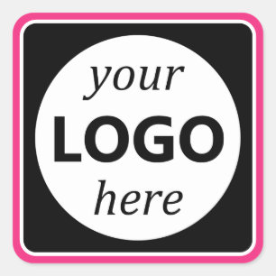 Vibrant Bright Pink Black Colour Your Logo Here Square Sticker