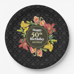 Vibrant Bright Spring Flowers Wreath Birthday Paper Plate