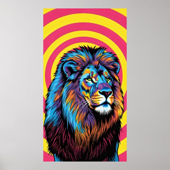 vibrant brightly coloured lion poster (Front)
