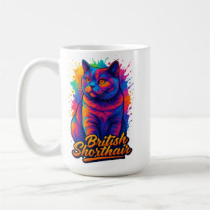 Vibrant British Shorthair Pop Art Cat Illustration Coffee Mug