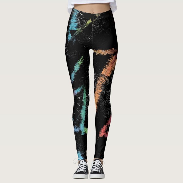 Vibrant Brushstroke Abstract Leggings (Front)