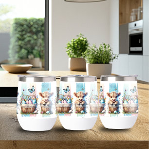 Vibrant Brushstroke Easter Cow Wine Tumbler