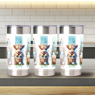Vibrant Brushstroke Easter Highland Cow 20oz  Insulated Tumbler