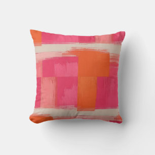 Vibrant Brushstroke Geometric Pattern – Pink & Ora Cushion
