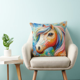 Vibrant Brushstroke Horse Throw Pillow